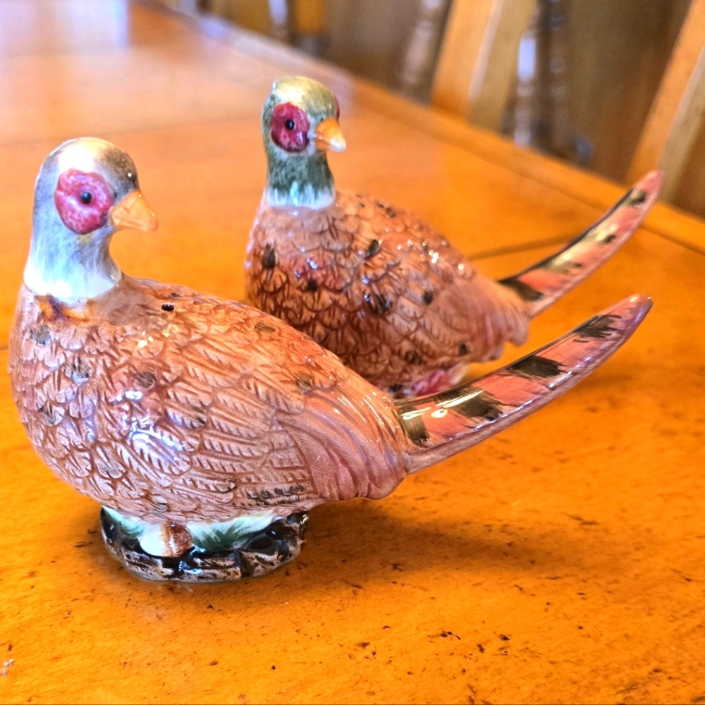 Vintage 1950's Male & Female Pheasant Pair Salt & Pepper Shaker Set